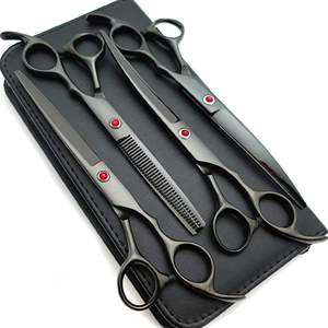 Tijeras profesionales para el cuidado de mascotas de 7 \ ", juego de 4 piezas, tijeras curvas/Rectas/de adelgazamiento de acero inoxidable para recortar el pelo de perros y gatos - Product Image 1