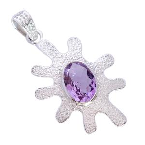 Diseñador 925 Plata de Ley sólida Natural púrpura amatista facetada piedra preciosa encanto colgante impresionante regalo para aniversario de boda - Product Image 1