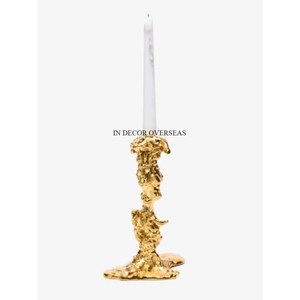 Trendy Pattern Arrival Heavy Duty Metal High Grade Gold Plated Lotus Leaves Designer <b>Candle</b> <b>Stick</b> <b>Holder</b> With Black Color Base - Product Image 6