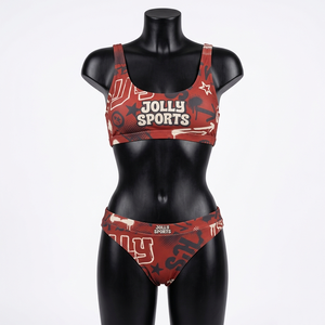 ชุดบิกินี่ผู้หญิงพรีเมียม 220 GSM โพลีเอสเตอร์ผสมสแปนเด็กซ์ สีแดง พิมพ์ลายกราฟิก ชุดว่ายน้ำยืดได้ สกรีนโลโก้ตามสั่ง ชุดบิกินี่ผู้หญิง - Product Image 6