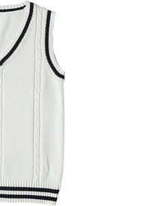 Chaleco de Punto Blanco y Negro con Cuello en V, Chaleco sin Mangas, Estilo Clásico Escolar, Suéter de Punto, Chaleco de Invierno Suave y Cálido para Hombre - Product Image 3