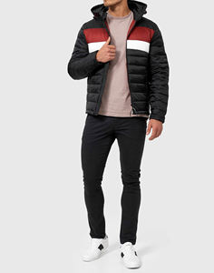 เสื้อแจ็คเก็ตพัฟเฟอร์ผ้าแคนวาสสีดำเงาคุณภาพสูงแบบมีฮู้ดกันน้ำกันลมสำหรับฤดูหนาว ทรงปกติ ใส่ได้ทั้งชายและหญิง พร้อมโลโก้ด้านหน้า  แบบหนาและอุ่น - Product Image 1