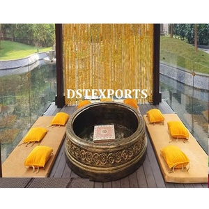 Golden Lotus Fiber Urli for <b>Haldi</b> Ceremony <b>Decorative</b> Fiber Urli for <b>Haldi</b> Ceremony Indian <b>Haldi</b> Ceremony Fiber <b>Tub</b> for Bride UK - Product Image 3