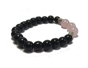 สร้อยข้อมือคริสตัลลูกปัดกลมหินออบซิเดียนและโรสควอตซ์8มม. เครื่องประดับแฟชั่นอัญมณีคริสตัลสำหรับผู้ชายและผู้หญิงของขวัญ - Product Image 6