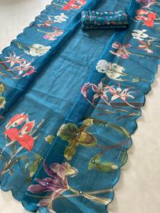 Calidad de exportación indio elegante diseñador de Bollywood bordado lámina impresa Kota Chex Sari último exclusivo Sari étnico ropa de fiesta - Product Image 3