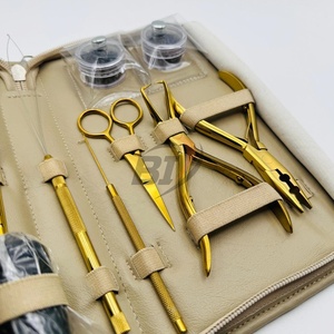 Juego de Pinzas para Extensiones de Cabello, Acero Inoxidable, Dorado, Plasma, Estuche de Cuero Beige, Pinza para Microperlas, Logotipo Personalizado, Herramientas de Peinado - Product Image 3