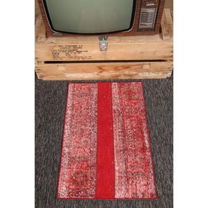 Alfombra Vintage de Patchwork de 1.8x2.8 pies, Alfombra Turca, Alfombra Geométrica Roja - Product Image 1