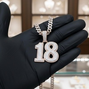 Collar con Colgante de Plata de Ley 925 con Número 18 para Hombre, con Perla de Agua Dulce y Moissanita, Joyería Hip Hop Personalizada - Product Image 3