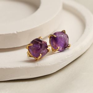 8-10มม. หินอเมทิสต์ดิบชุดง่ามชุบทองต่างหูทำด้วยมือสำหรับผู้หญิงเครื่องประดับแบบมินิมอล - Product Image 6
