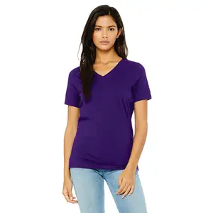Airlume – T-Shirt à manches courtes et col en v pour femme, en coton peigné et avec anneau, simple, 100% oz, équipe, violet, 4.2