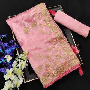 ชุดแต่งงานผ้าไหมออร์แกนซ่าสารีสไตล์โมเดิร์นดีไซน์เนอร์สีชมพูอ่อน - Product Image 3