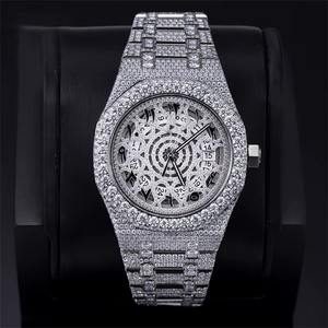 Montre de luxe à mouvement automatique, entièrement sertie de diamants Moissanite VVS, cadran arabe fait main, verre de montre, bracelet Hip Hop – Meilleures ventes - Product Image 4