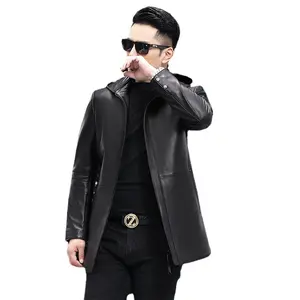 Men's Genuine Leather Jacket Removable Hooded First-layer Sheepskin Mid-length Down Jacket Casual Custom Windbreaker Jacket