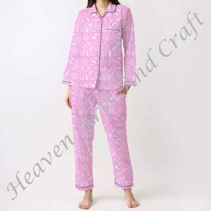 Ensemble de pyjama pour femmes 100% coton, vêtements de maison doux, ensemble de pyjama printemps/été, motif floral/CHARACTERE/Lettre/Motif/Vacances/Arbre, PJ017 - Product Image 1
