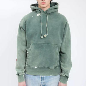 Sweat à capuche en molleton français épais pour homme, personnalisé, de haute qualité, vintage, uni, teint, effet délavé à l'acide - Product Image 1