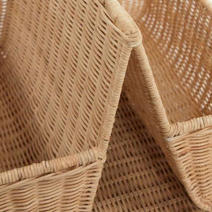 Panier à magazines en rotin à double couche haut, fait à la main, en osier naturel, organisateur de rangement pour le bureau, le salon, l'affichage - Product Image 3