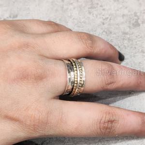 Anillo de meditación con banda giratoria con cuentas, anillo de pulgar de Plata de Ley 925 para mujer, joyería hecha a mano de Yoga, anillo giratorio fino para ansiedad para hombre - Product Image 3