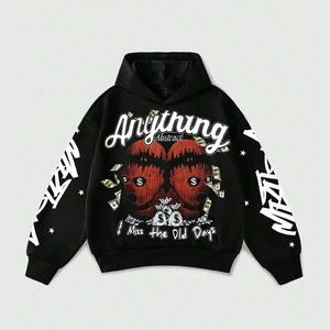 Wholesale Pullover Hoodies Men Casual Flame Letter Print 100% Cotton Fleece <b>Lined</b> <b>Hoodie</b> Drop Shoulder Men's Hoodies Sweatshirt - Product Image 3