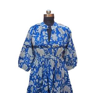 Elegante 100% algodón Himanshi Midi vestido para mujer hecho a mano hermoso cómodo verano Casual fiesta desgaste de la India - Product Image 3