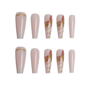 Vente en gros 24 pièces <span class=keywords><strong>Faux</strong></span> ongles en ABS Design marbré Ongles de doigt longs de ballerine à presser avec de la colle à ongles - Product Image 4