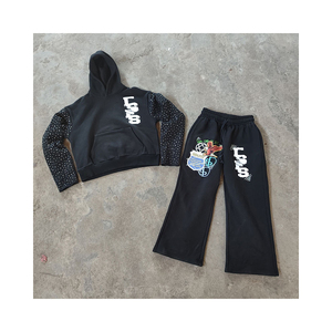 Haute Qualité Unisexe Vintage Pull Strass À Capuche Personnalisé Surdimensionné Terry En Relief Lettre Imprimer En Gros Pas Cher XL Taille Longue - Product Image 2