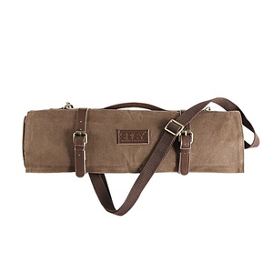 Sac à rouleaux de couteaux de chef en toile cirée et <span class=keywords><strong>cuir</strong></span> Étui à couteaux durable pour chefs professionnels - Product Image 1