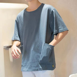 T-shirt d'été unisexe décontracté avec poche surdimensionnée pour homme Tissu tricoté léger personnalisé avec design solide Manches courtes grande taille - Product Image 1