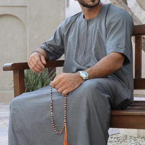 Direct Factory Sale Long Sleeve Regular Hem Floor Length Elegant Cotton Dishdasha Male Street Fashion Islamic Muslim Thobe Robes - Product Image 5