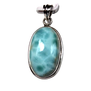Pendentif en Argent Sterling 925 Unisexe Larimar Cabochon Naturel Spirituel Guérison Forme Ovale Diamant Cristal Religieux Wrap Plaqué - Product Image 4