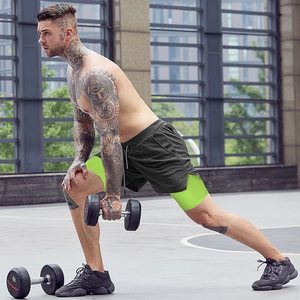 กางเกงตาข่ายขาสั้นสำหรับผู้ชายกางเกงวิ่งออกกำลังกายฟิตเนสชุดออกกำลังกายแบบ2 in 1 - Product Image 2