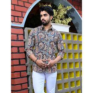 100% Cotton Printed Casual <b>Shirt</b> for Men Stand Collar Full Sleeves Woven Poplin Oxford <b>Paisley</b> Floral Dot Patterns ODM Supply - Product Image 1