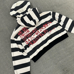 OEM personalizado clásico a rayas de gran tamaño recortado ajuste doble capuchas cuatro mangas hombres impreso Streetwear Sudadera con capucha - Product Image 2