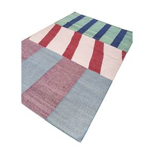 พรมขนสัตว์ทอลายเรียบสีน้ำเงินคลาสสิก ทำด้วยมือ ลายเรขาคณิต สำหรับบ้าน ห้องนั่งเล่น ห้องโถง พรมวิสโคสทรงสี่เหลี่ยมผืนผ้า-ADWL-1283 - Product Image 2