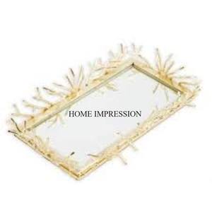 Lujosa calidad Metal único elegante diseñador chapado en oro marco Rectangular espejo bandeja MESA CENTRO DE MESA y decoración - Product Image 1