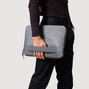 Men's Genuine Leather Laptop Sleeve & Briefcase Cover with PU Material Classic Style Zipper Closure Baxter <b>Grey</b> Work-Use - Product Image 4