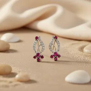 ART PALACE Boucles d'oreilles hypoallergéniques en argent sterling plaqué or blanc avec rubis et diamants 925 pour femmes - Product Image 1