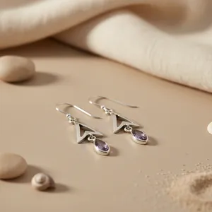 Boucles d'oreilles pendantes en argent 925 plaqué or 18 carats avec améthyste, bijoux avec zircon, perle, diamant pour femmes, mariage et fête - Product Image 3