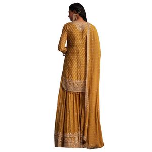 Amarillo mostaza Chinon Bandhani Palazzo Set Venta al por mayor Mujeres Ropa étnica OEM Fábrica Proveedor a granel Ropa de fiesta personalizada - Product Image 5