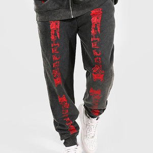 Ensembles de survêtements streetwear zippés avec appliques, couleur unie, patchs, coupe évasée, effet délavé à l'acide - Product Image 3