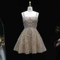 Robe de bal courte géométrique champagne à paillettes Jancember LSZ649N avec cristaux