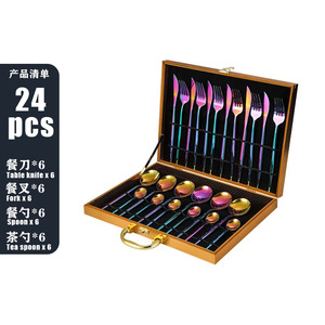Set di posate da 24 pezzi in acciaio inossidabile portoghese, con coltello e forchetta, in confezione regalo, cucchiaio dorato per cucina occidentale, molto venduto a livello internazionale. - Product Image 4