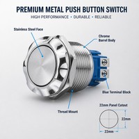 Interrupteur d'alimentation pour ordinateur PC en métal, bouton poussoir momentané marche/arrêt et réinitialisation, longueur 15 cm, 220 V, LED intelligente, protection IP65, 3 A