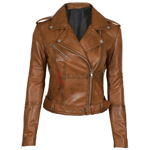 Chaqueta de cuero genuino para mujer de alta calidad | Diseño elegante de motorista ajustado | Opciones de logotipo personalizado y etiqueta privada disponibles - Product Image 5