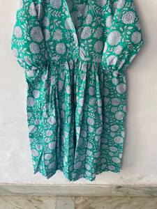 Venta al por mayor de suministro de fábrica Sweet Kitty vestido de algodón estampado volantes Handblock proveedor indio para ocasiones festivas Natural - Product Image 5