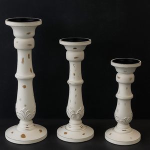 Juego de 3 Portavelas Redondos de Madera Hechos a Mano, Centro de Mesa Rústico de Madera, Decoración Vintage, Portavelas Alto - Product Image 1