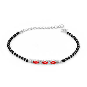 NOVAMART Fine Zarkan 18K Gold <b>Beaded</b> <b>Bracelet</b> with Ruby Red Checkered Linear Silver Design Bohemia Style for Weddings Anniversar - Product Image 4