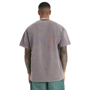 Camiseta sólida lavada con ácido unisex 100% algodón Tops básicos de gran tamaño producidos a medida con mangas largas y cuello redondo para hombres - Product Image 3