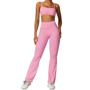 custom women yoga <b>set</b> oem two piece activewear <b>leggings</b> <b>and</b> crop <b>top</b> <b>seamless</b> breathable workout wear for gym or home training - Product Image 2
