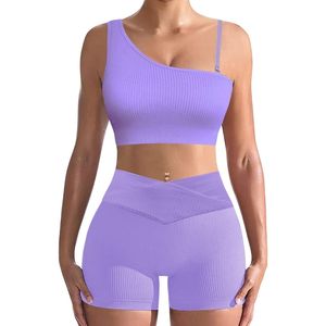 Conjunto de pantalones cortos de Sujetador deportivo de dos piezas de cintura alta para mujer, ropa deportiva acolchada sin costuras, conjuntos de entrenamiento de Yoga, gimnasio, correr y Fitness - Product Image 3