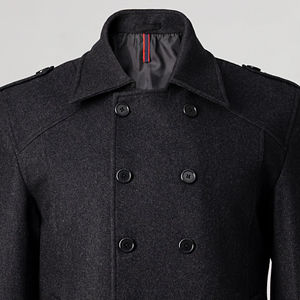 Custom 100% Woolen <b>Men's</b> Peacoat <b>Long</b> <b>Coat</b> High Quality with Real Fox Fur Trim Turn-Down Collar Front Button <b>Grey</b> & Charcoal - Product Image 5